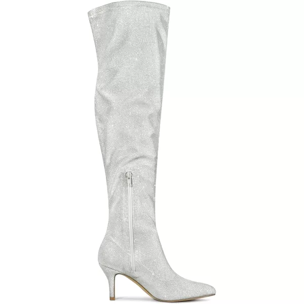 Allegra K Women's Glitter Pointed Toe Stiletto Heels Over the Knee High Boots