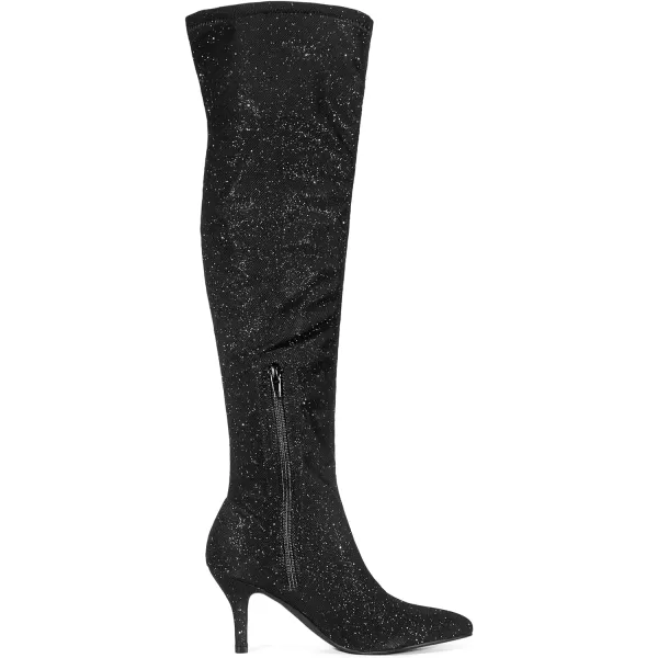 Allegra K Women's Glitter Pointed Toe Stiletto Heels Over the Knee High Boots