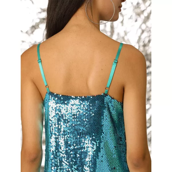 Allegra K Women's Glitter Sequin Dress V Neck Spaghetti Strap Christmas Mini Party Dress Clubwear