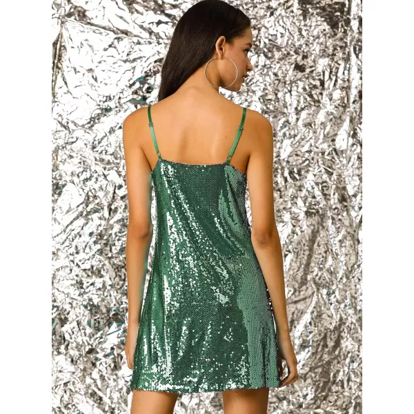 Allegra K Women's Glitter Sequin Dress V Neck Spaghetti Strap Christmas Mini Party Dress Clubwear