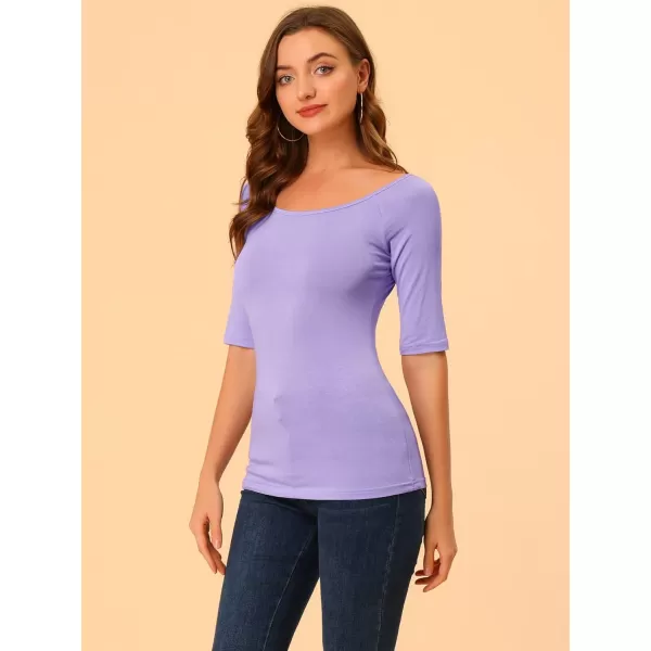 Allegra K Women's Half Sleeves Scoop Neck Fitted Layering Top Soft T-Shirt