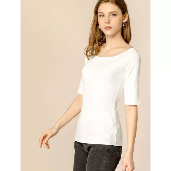 Allegra K Women's Half Sleeves Scoop Neck Fitted Layering Top Soft T-Shirt