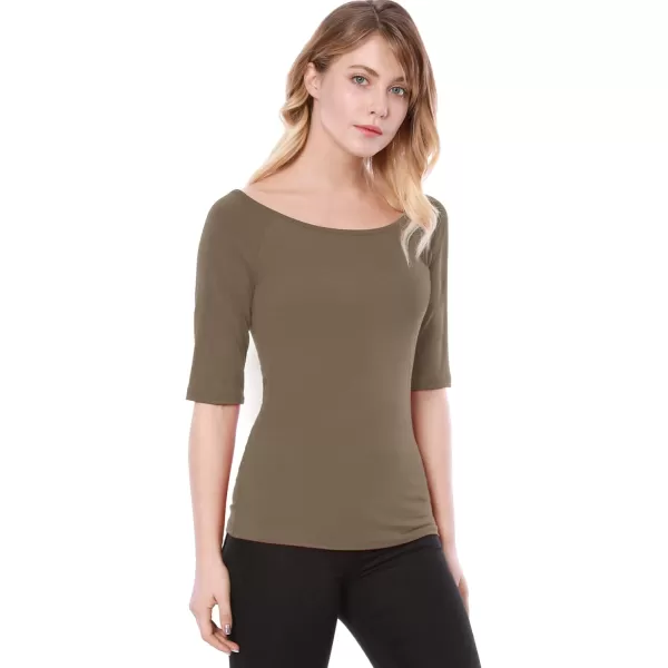 Allegra K Women's Half Sleeves Scoop Neck Fitted Layering Top Soft T-Shirt