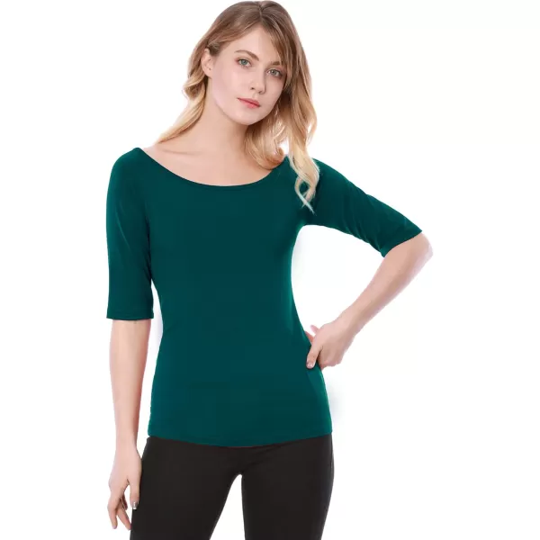 Allegra K Women's Half Sleeves Scoop Neck Fitted Layering Top Soft T-Shirt