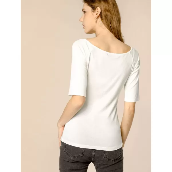 Allegra K Women's Half Sleeves Scoop Neck Fitted Layering Top Soft T-Shirt