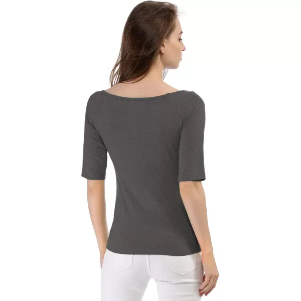 Allegra K Women's Half Sleeves Scoop Neck Fitted Layering Top Soft T-Shirt