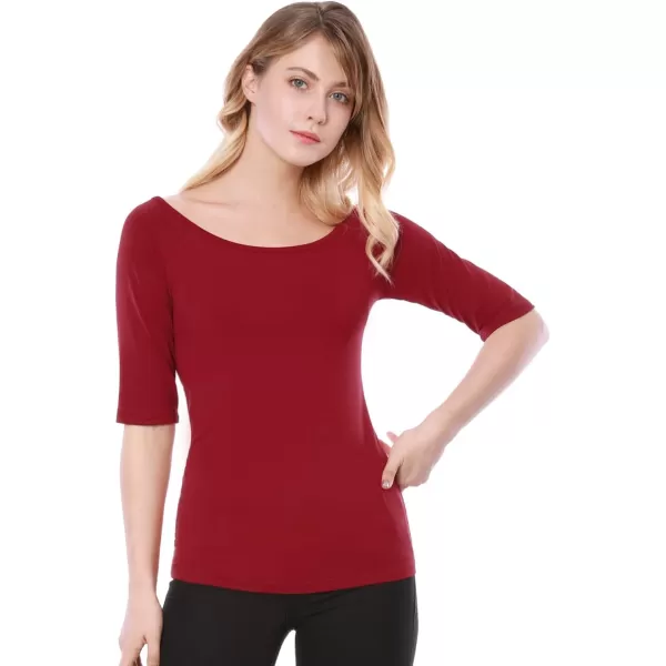 Allegra K Women's Half Sleeves Scoop Neck Fitted Layering Top Soft T-Shirt