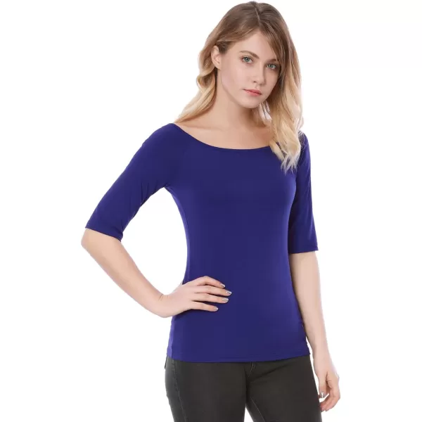 Allegra K Women's Half Sleeves Scoop Neck Fitted Layering Top Soft T-Shirt