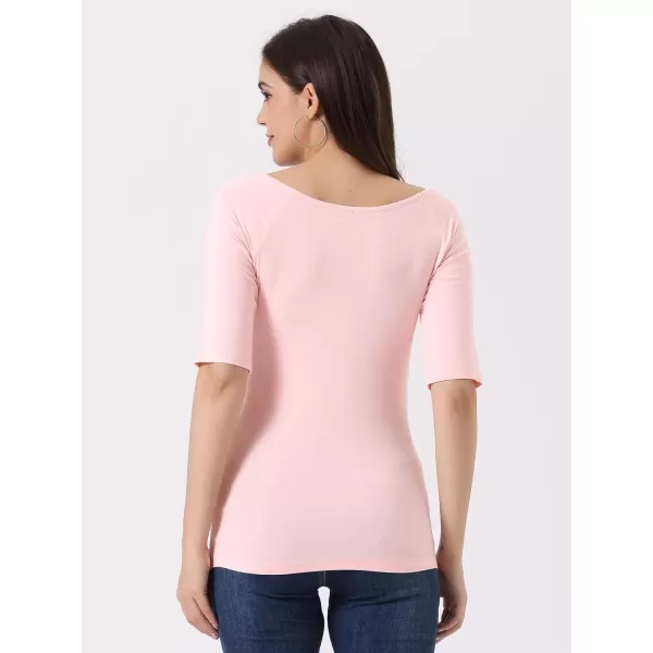 Allegra K Women's Half Sleeves Scoop Neck Fitted Layering Top Soft T-Shirt