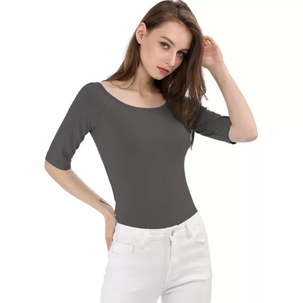 Allegra K Women's Half Sleeves Scoop Neck Fitted Layering Top Soft T-Shirt