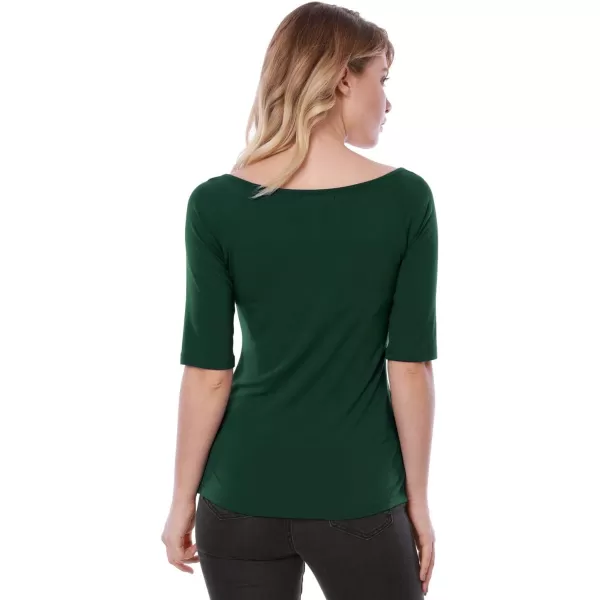 Allegra K Women's Half Sleeves Scoop Neck Fitted Layering Top Soft T-Shirt