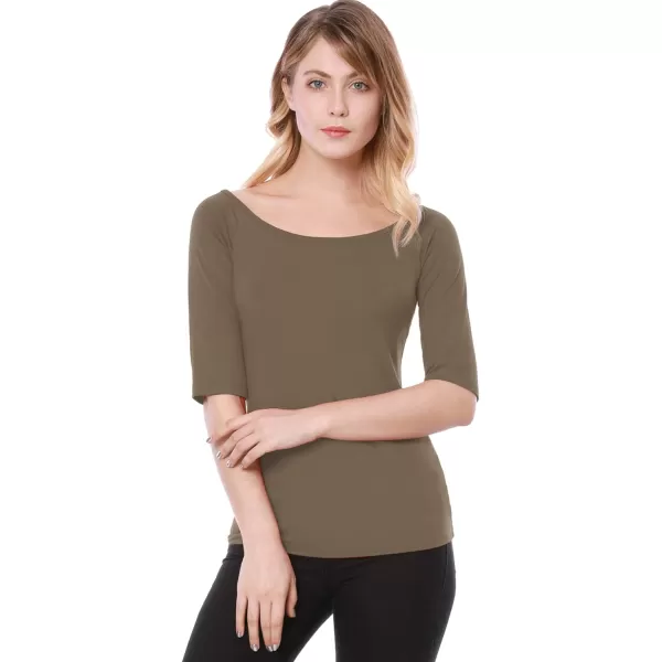 Allegra K Women's Half Sleeves Scoop Neck Fitted Layering Top Soft T-Shirt