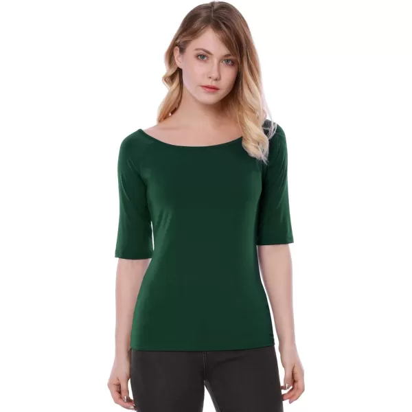 Allegra K Women's Half Sleeves Scoop Neck Fitted Layering Top Soft T-Shirt