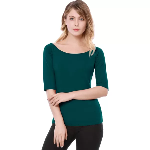 Allegra K Women's Half Sleeves Scoop Neck Fitted Layering Top Soft T-Shirt