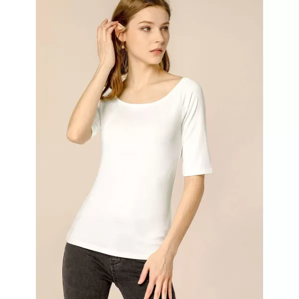 Allegra K Women's Half Sleeves Scoop Neck Fitted Layering Top Soft T-Shirt