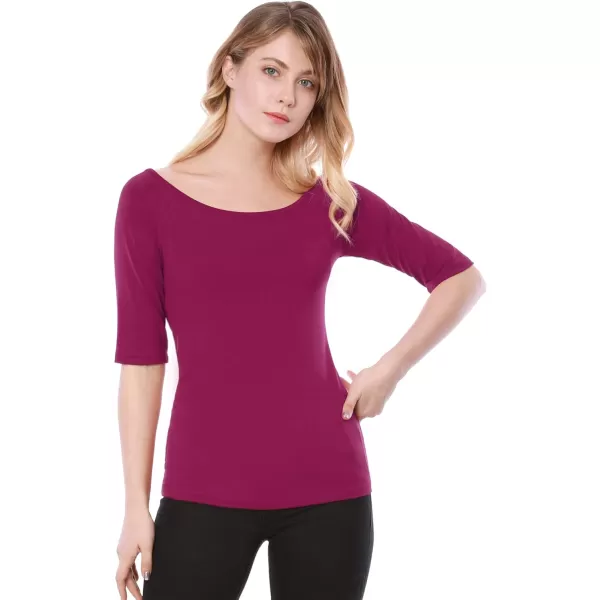 Allegra K Women's Half Sleeves Scoop Neck Fitted Layering Top Soft T-Shirt