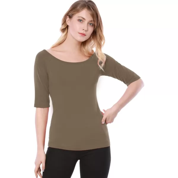 Allegra K Women's Half Sleeves Scoop Neck Fitted Layering Top Soft T-Shirt