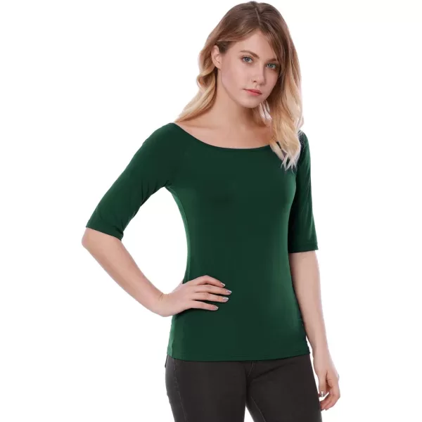 Allegra K Women's Half Sleeves Scoop Neck Fitted Layering Top Soft T-Shirt