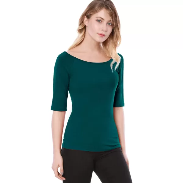 Allegra K Women's Half Sleeves Scoop Neck Fitted Layering Top Soft T-Shirt