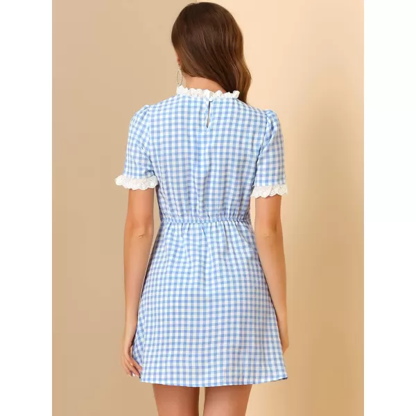 Allegra K Women's Halloween Dorothy Dress Costume Summer Ruffle Neck Lace Panel Short Sleeve Check Gingham Dress