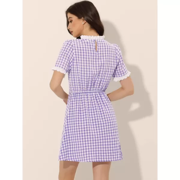 Allegra K Women's Halloween Dorothy Dress Costume Summer Ruffle Neck Lace Panel Short Sleeve Check Gingham Dress