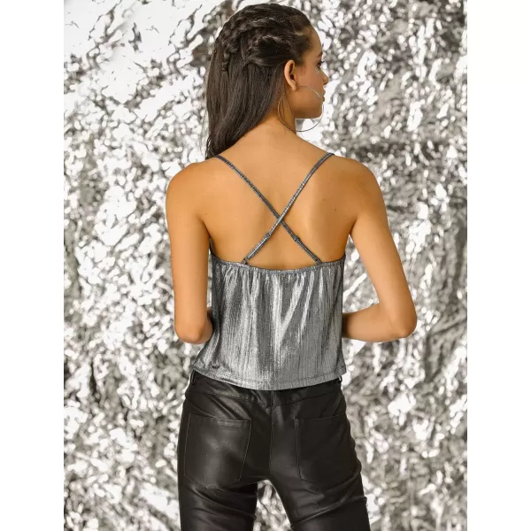 Allegra K Women's Halloween Metallic Glitter Spaghetti Strap Camisole Cowl Neck Sparkly Club Top