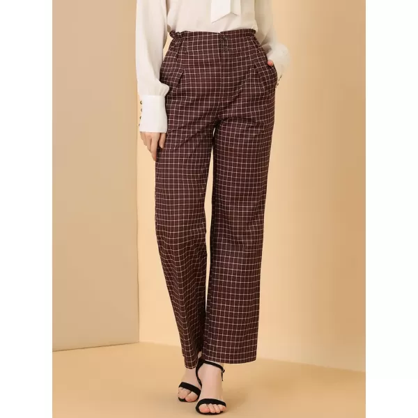 Allegra K Women's High Waist Casual Plaid Tartan Straight Leg Long Pants