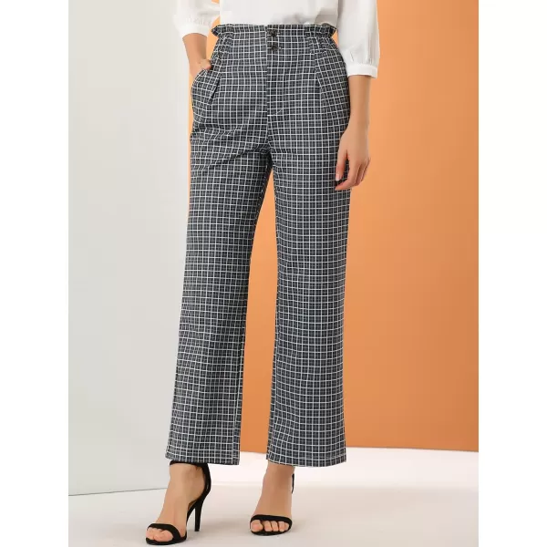 Allegra K Women's High Waist Casual Plaid Tartan Straight Leg Long Pants