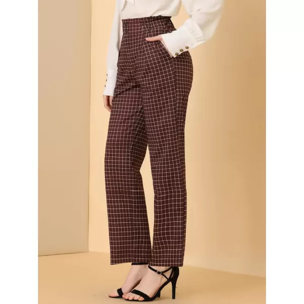 Allegra K Women's High Waist Casual Plaid Tartan Straight Leg Long Pants