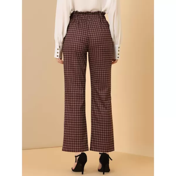 Allegra K Women's High Waist Casual Plaid Tartan Straight Leg Long Pants