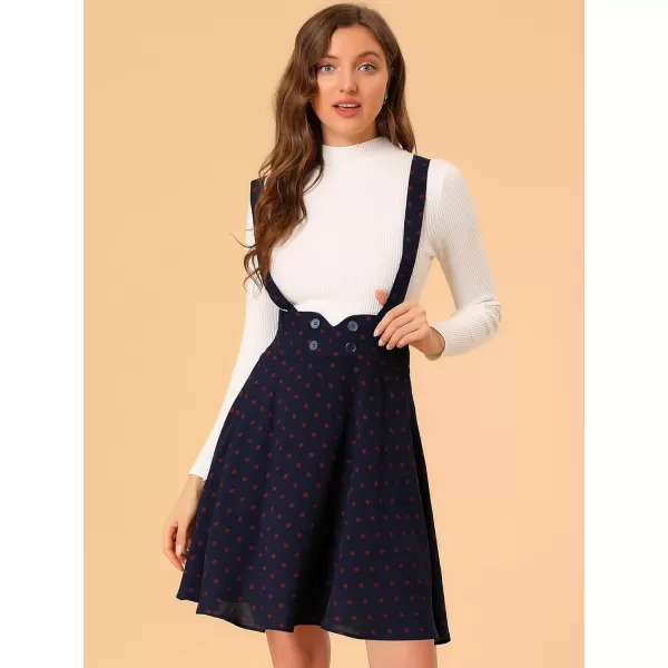 Allegra K Womens High Waist Flared Skater Pinafore Overalls Polka Dots Suspender Skirts