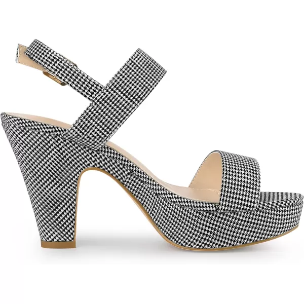 Allegra K Women's Houndstooth Plaid Print Platform Buckle Chunky High Heel Dressy Sandals