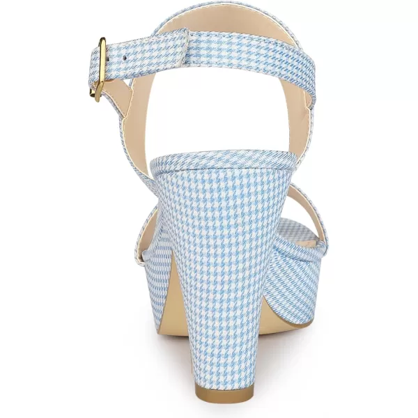 Allegra K Women's Houndstooth Plaid Print Platform Buckle Chunky High Heel Dressy Sandals