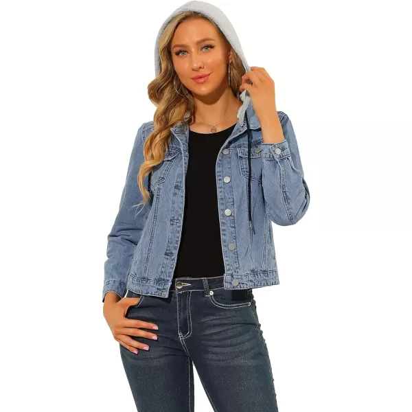 Allegra K Women's Jean Jacket Button Up Drawstring Detachable Hoodie Denim Jackets