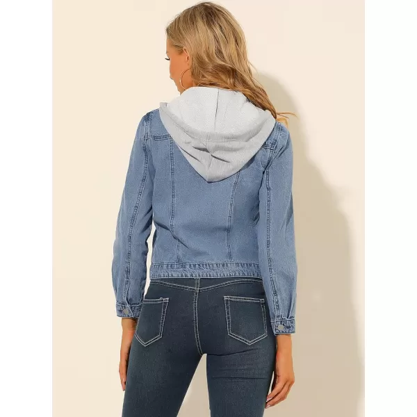 Allegra K Women's Jean Jacket Button Up Drawstring Detachable Hoodie Denim Jackets