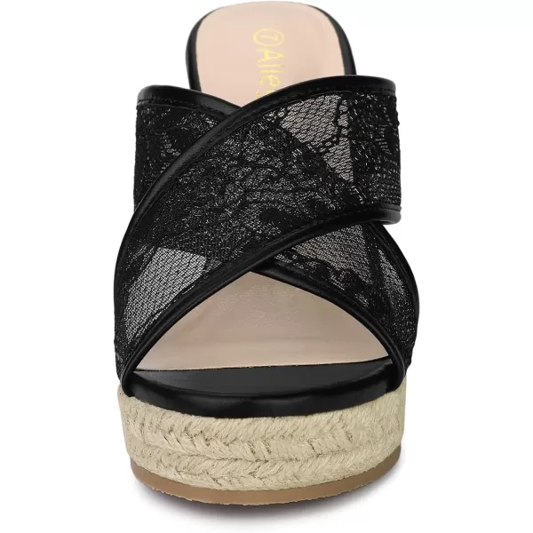 Allegra K Women's Lace Crisscross Strap Slide Wedges Wedge Espadrilles Sandals