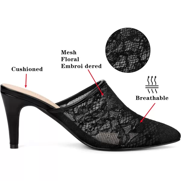 Allegra K Women's Lace Heels Sandals Mesh Floral Embroidered Stiletto Heels Slide Mules