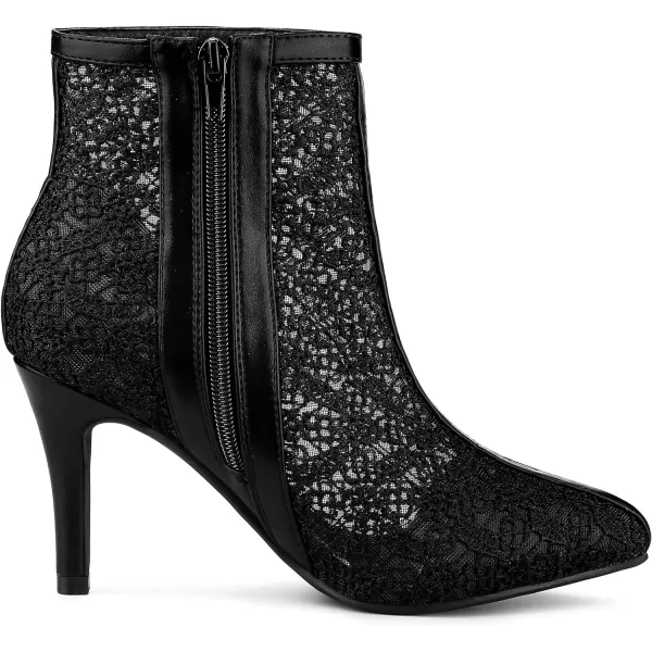 Allegra K Women's Lace Mesh Floral Embroidered Stiletto Heels Ankle Boots