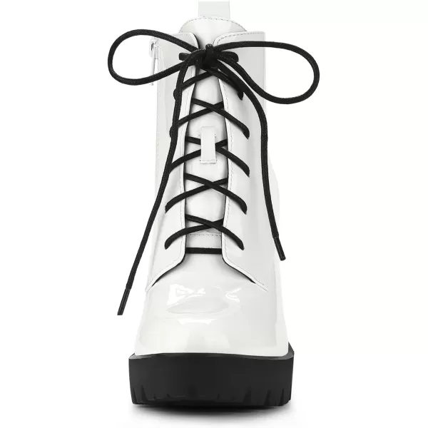 Allegra K Women's Lace Up Chunky Heels Platform Ankle Combat Boots