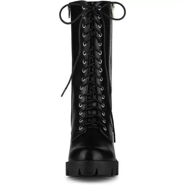 Allegra K Women's Lace Up Platform Chunky Heel Mid Calf Combat Boots Halloween Boots