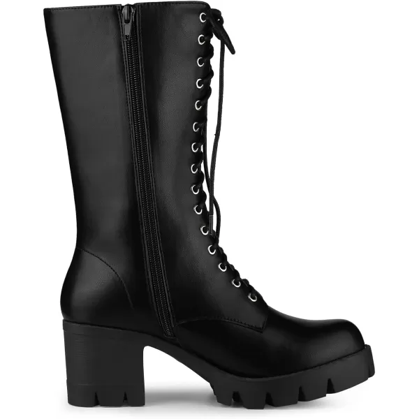 Allegra K Women's Lace Up Platform Chunky Heel Mid Calf Combat Boots Halloween Boots