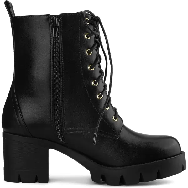 Allegra K Women's Lace-Up Platform Chunky Heels Combat Boots