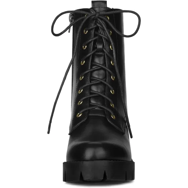 Allegra K Women's Lace-Up Platform Chunky Heels Combat Boots