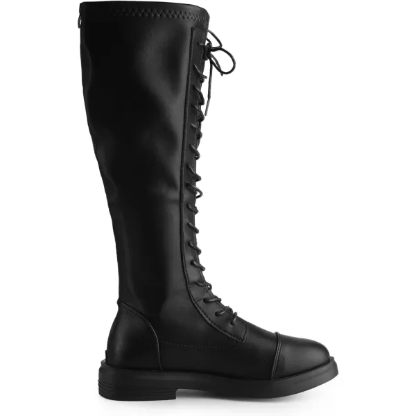 Allegra K Women's Lace Up Round Toe Lug Sole Boots Flat Low Heel Knee High Boots