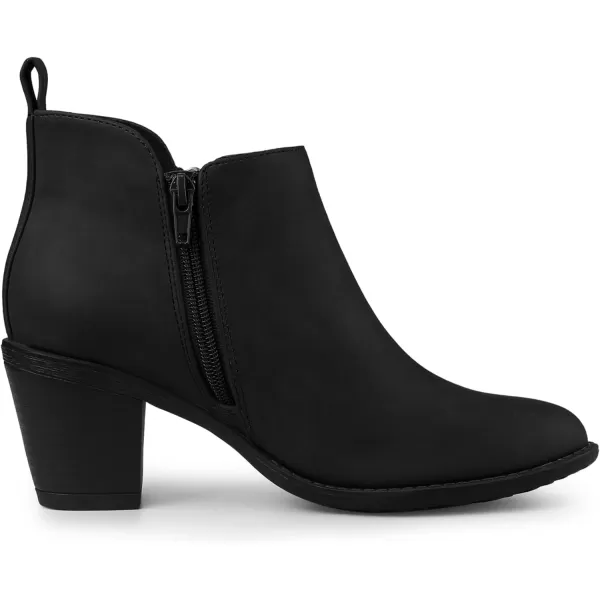 Allegra K Women's Low Chunky Heels Zipper Western Ankle Booties