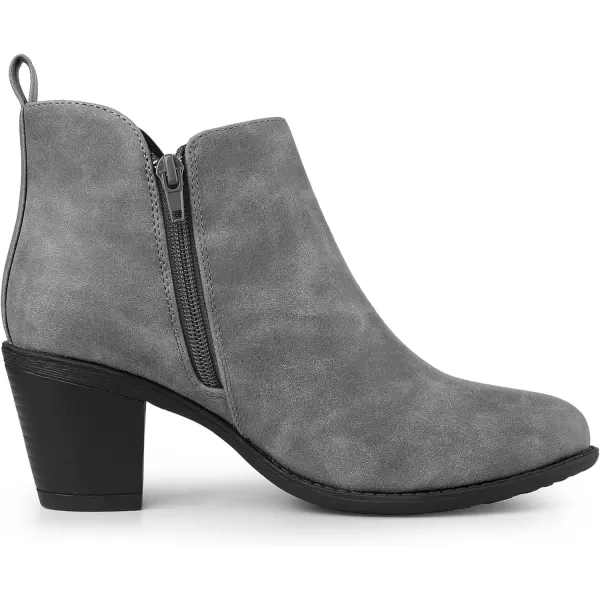 Allegra K Women's Low Chunky Heels Zipper Western Ankle Booties