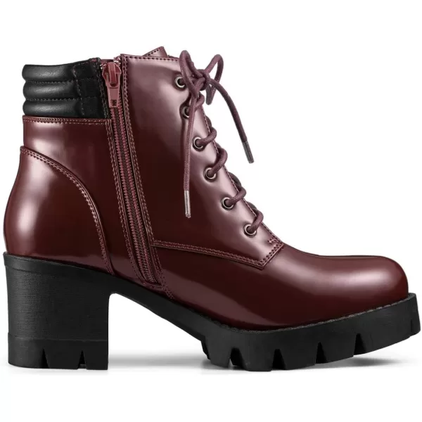Allegra K Women's Lug Sole Zip Combat Block Heel Ankle Boots