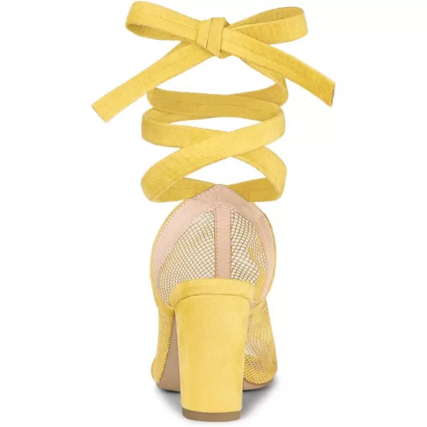 Allegra K Women's Mesh Block Heel Lace Up Sandals