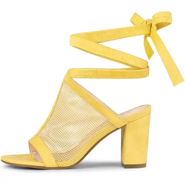 Allegra K Women's Mesh Block Heel Lace Up Sandals