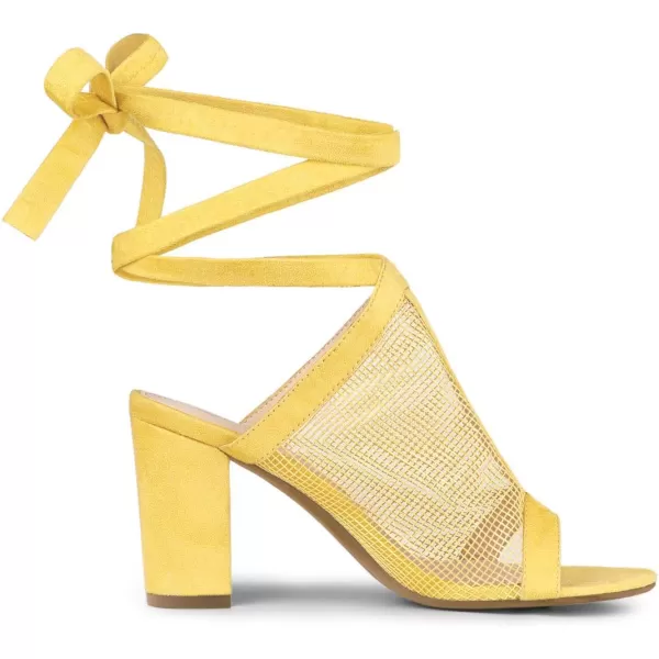 Allegra K Women's Mesh Block Heel Lace Up Sandals